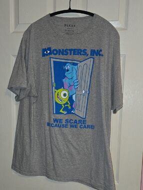 Pixar Monsters Inc. Logo Heather Gray Tee - Gray & Black